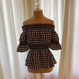 Off-Shoulder Black and White Gingham Top